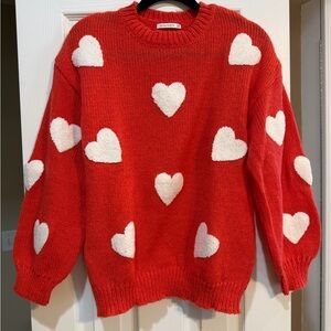 Staccato Red Sweater with White Heart Accents— New, never worn